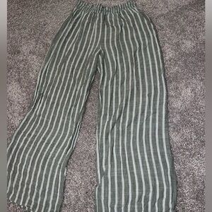 Striped Green Wide-Leg Pants